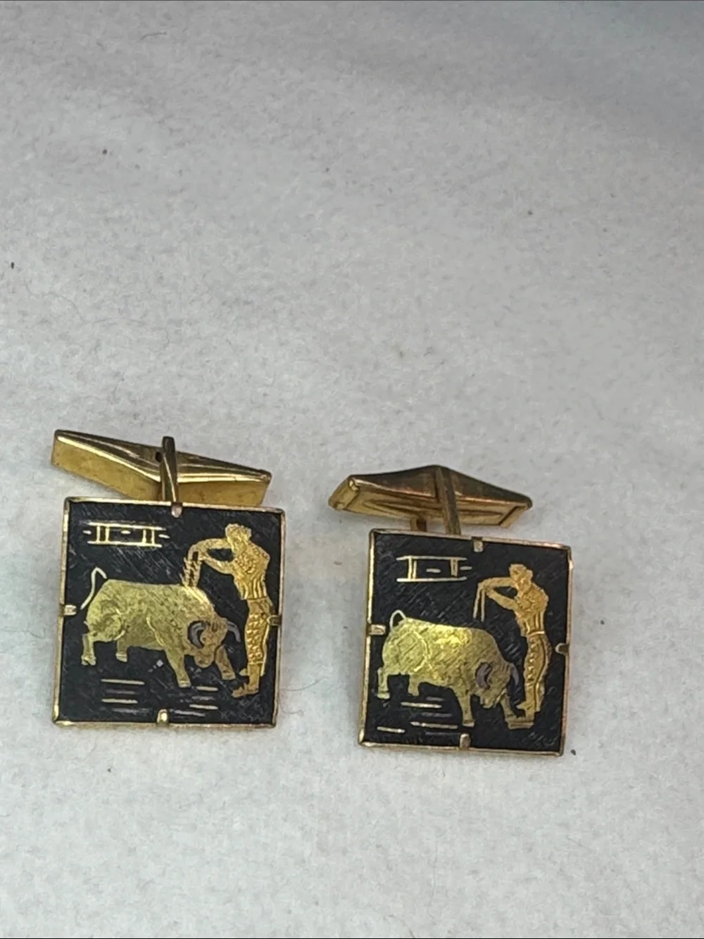 Gold and Black Bull Motif Cufflinks - Men Accessories